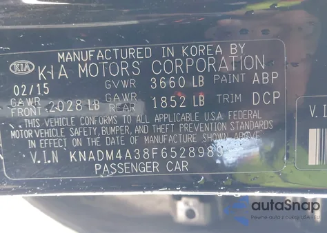 2015 Kia Rio Lx from USA, damaged, VIN KNADM4A38F6528989